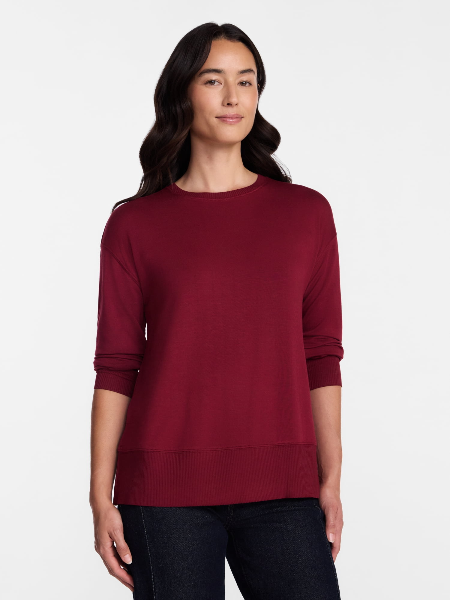 Time and Tru Women's and Women's Plus French Terry Tunic Sweatshirt, Sizes XS-XXXL