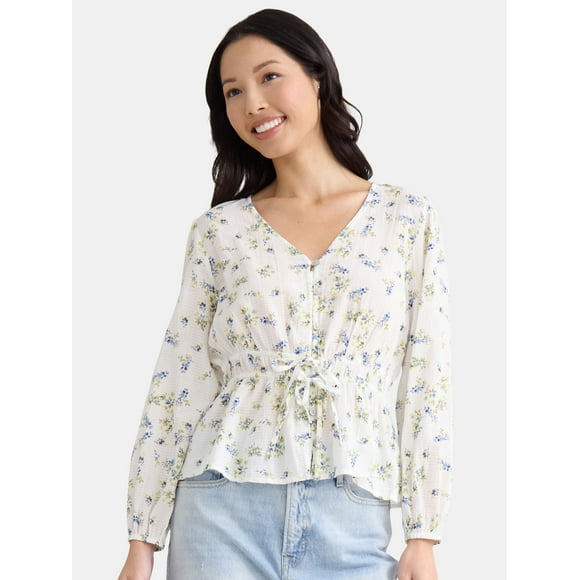 Time and Tru Women's and Women's Plus Long Sleeve Woven Top XS-4X
