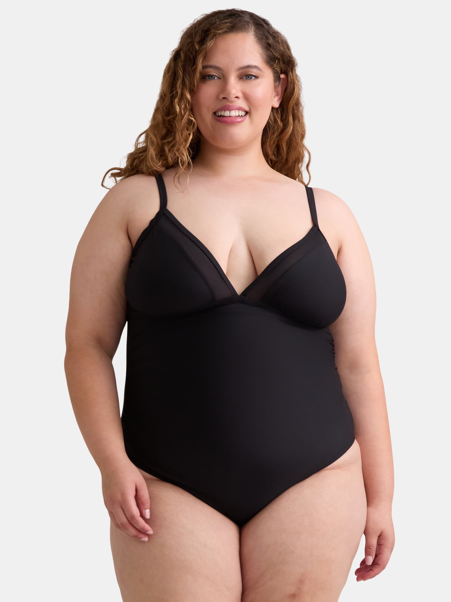 Time and Tru Women’s and Women’s Plus Mesh Inset One Piece Swimsuit, Sizes XS-3X