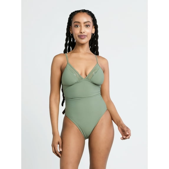 Time and Tru Women’s and Women’s Plus Mesh Inset One Piece Swimsuit, Sizes XS-3X