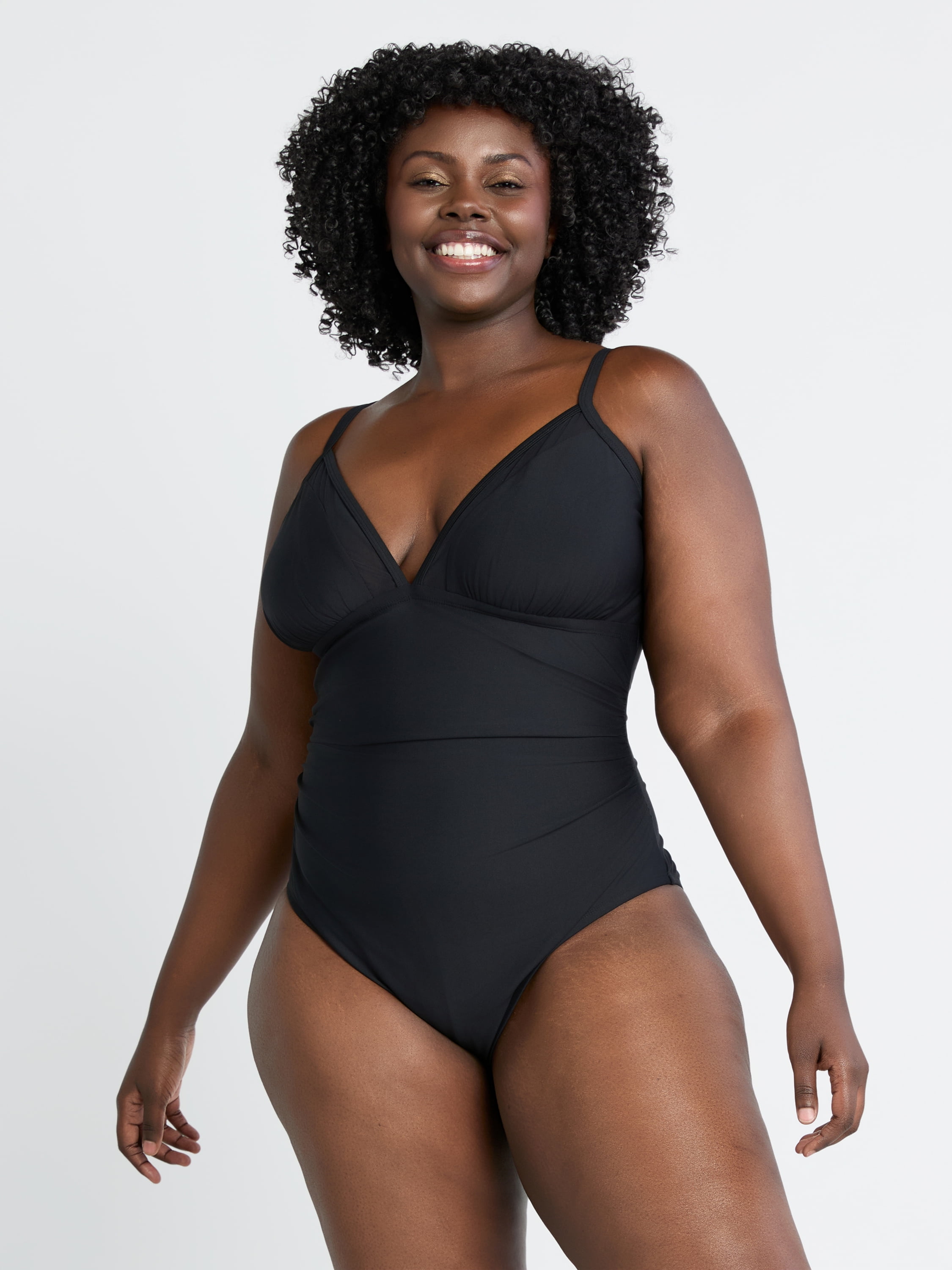 Time and Tru Women’s and Women’s Plus Mesh Inset One Piece Swimsuit, Sizes XS-3X