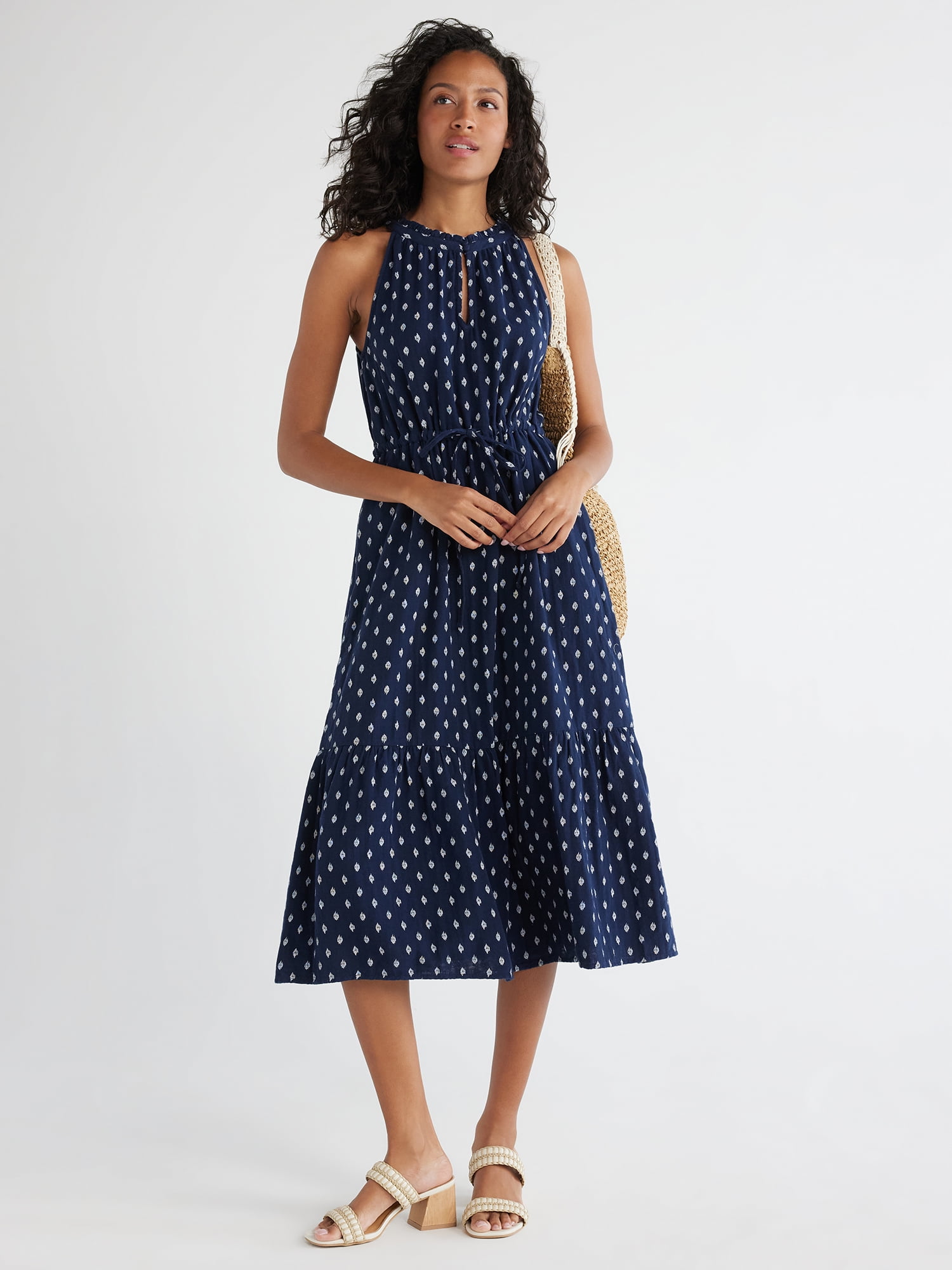 Time and Tru Women's and Women's Plus Midi Double Cloth Dress XS-4X