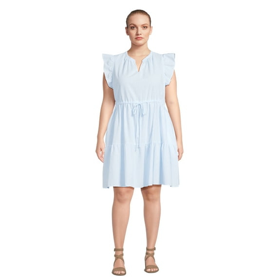 Time and Tru Women's and Women's Plus Mini Dress with Flutter Sleeves, Sizes XS-4X