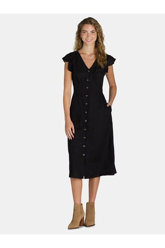 Women's Shirt Waist Flutter Sleeve Dress