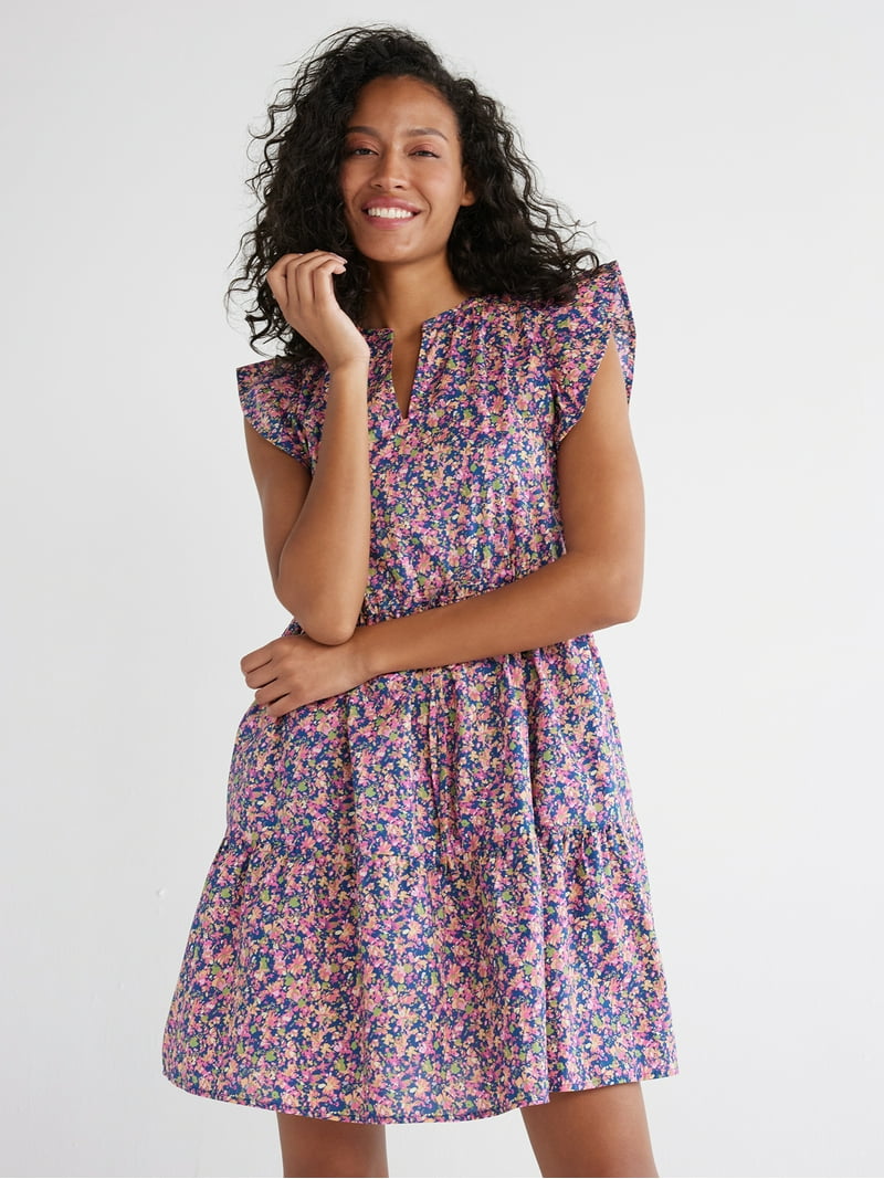 Time and Tru Women's and Women's Plus Mini Dress with Flutter Sleeves,  Sizes XS-4X - Walmart.com
