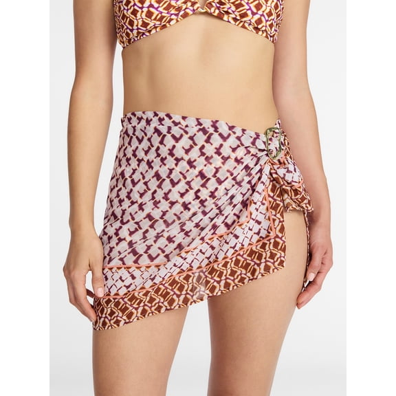 Time and Tru Women's Mini Sarong Coverup with Ring Buckle, Sizes S/M-1X/2X