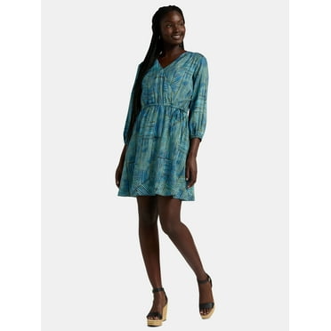 Time and Tru Women's and Women’s Plus Mini Wrap Dress, Sizes XS-4X