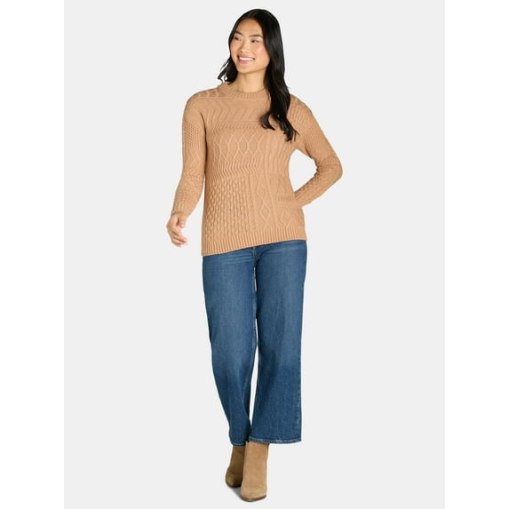 Time and Tru Women's and Women’s Plus Mix Stitch Sweater, Midweight, Sizes XS-3X
