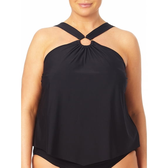 Time and Tru Women's and Women’s Plus O Ring Hanky Hem Tankini Swim Top