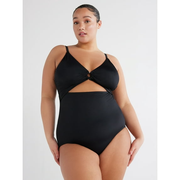 Time and Tru Women's and Women's Plus O Ring One Piece Swimsuit, Sizes XS-3X