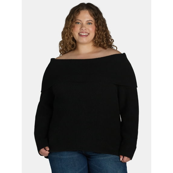 Time and Tru Women's and Women's Plus Off Shoulder Sweater, Sizes XS-4X