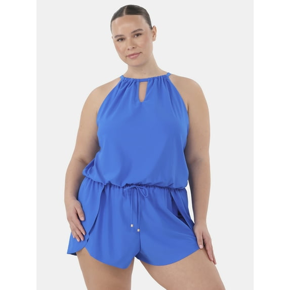Time and Tru Women's and Women's Plus One Piece Swim Romper, Sizes XS-3X
