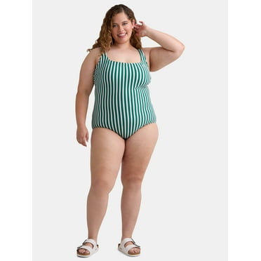 Time and Tru Women's and Women's Plus Pique Square Neck One Piece Swimsuit, Sizes XS-3X