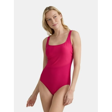 Time and Tru Women's and Women's Plus Pique Square Neck One Piece Swimsuit, Sizes XS-3X