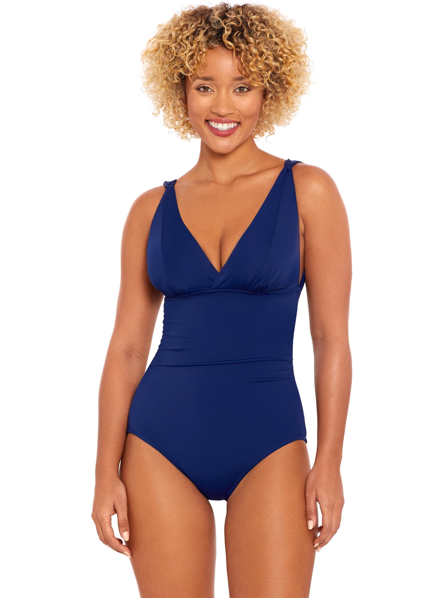 Time and Tru Women's and Women’s Plus Plunge V Neck One Piece Swimsuit