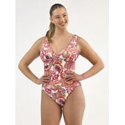 Time and Tru Women's and Women's Plus Plunge One Piece Swimsuit, Sizes XS-3X