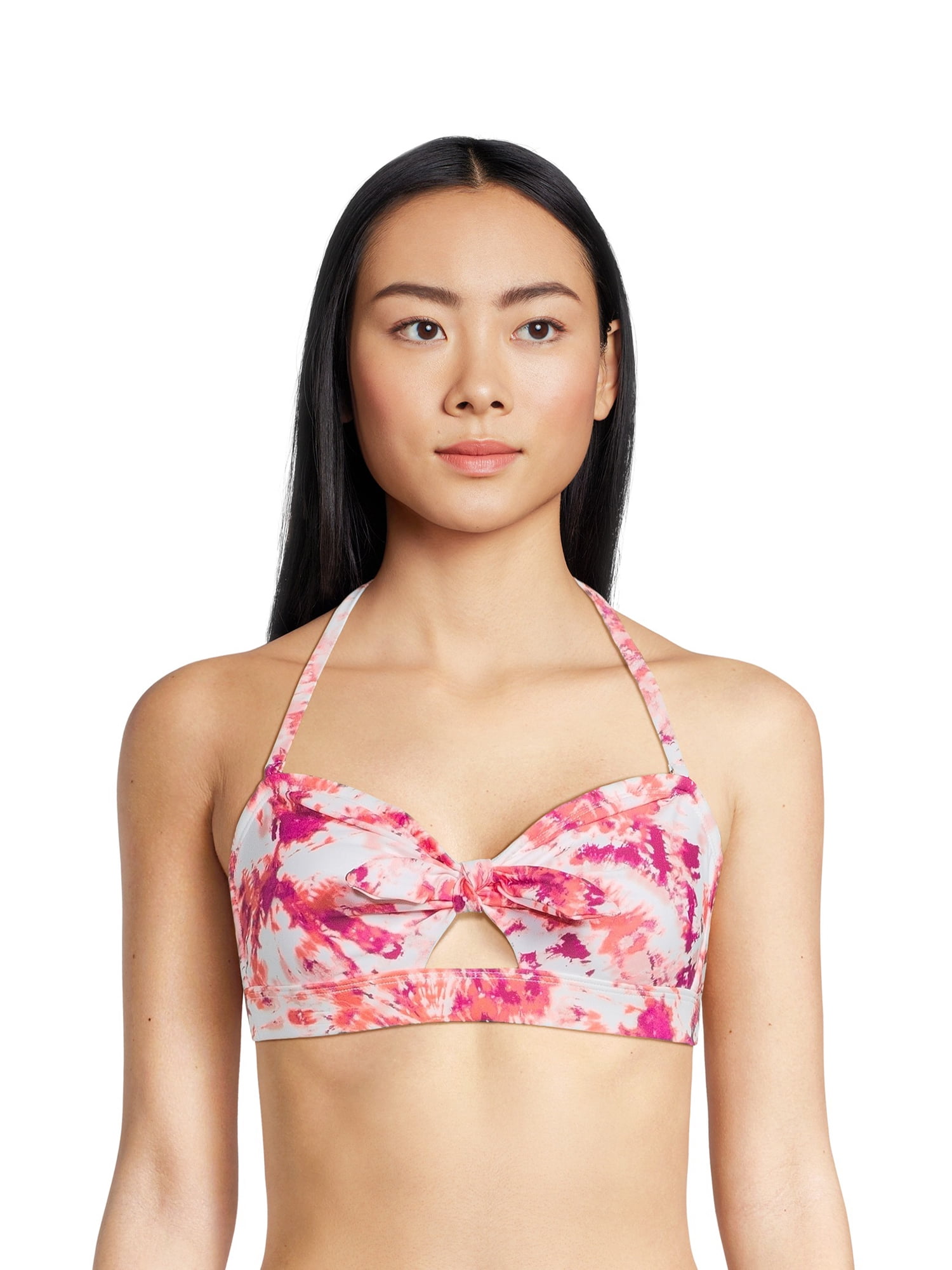 Time and Tru Women's and Women's Plus Printed Tie Bikini Top