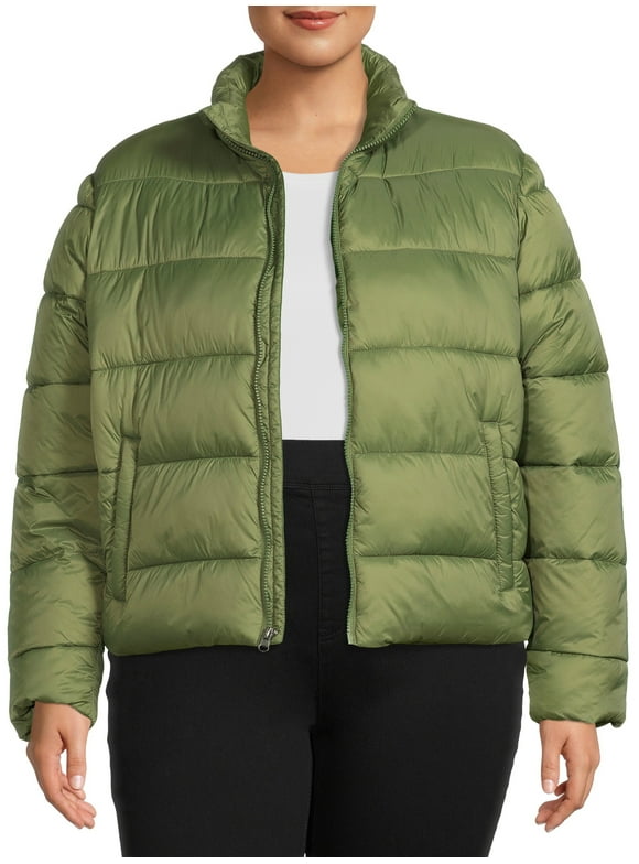 Time and Tru Women's and Women's Plus Puffer Jacket, Sizes S-3X