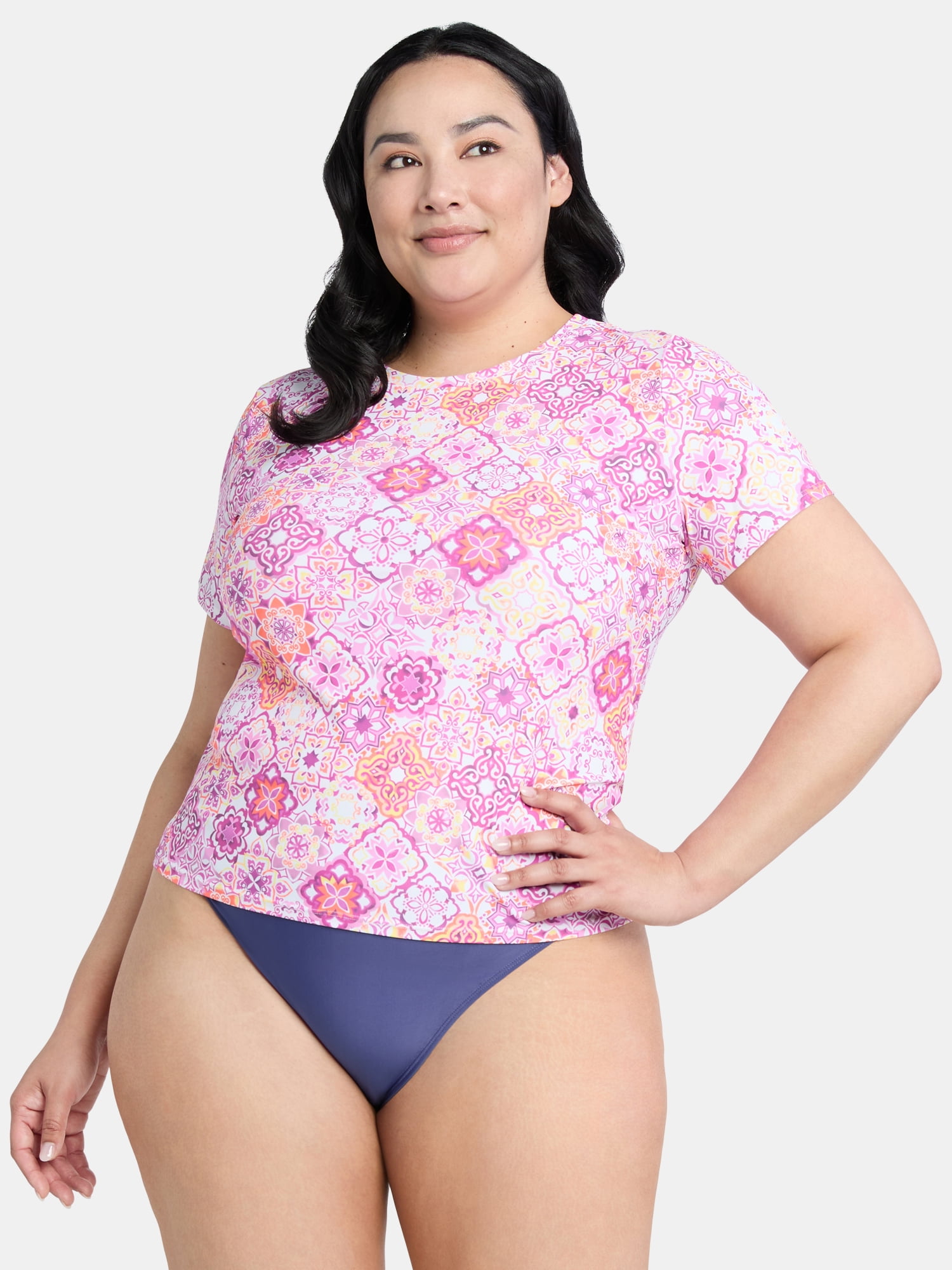 Time and Tru Women’s and Women’s Plus Rash Guard with Short Sleeves, Sizes S-2X