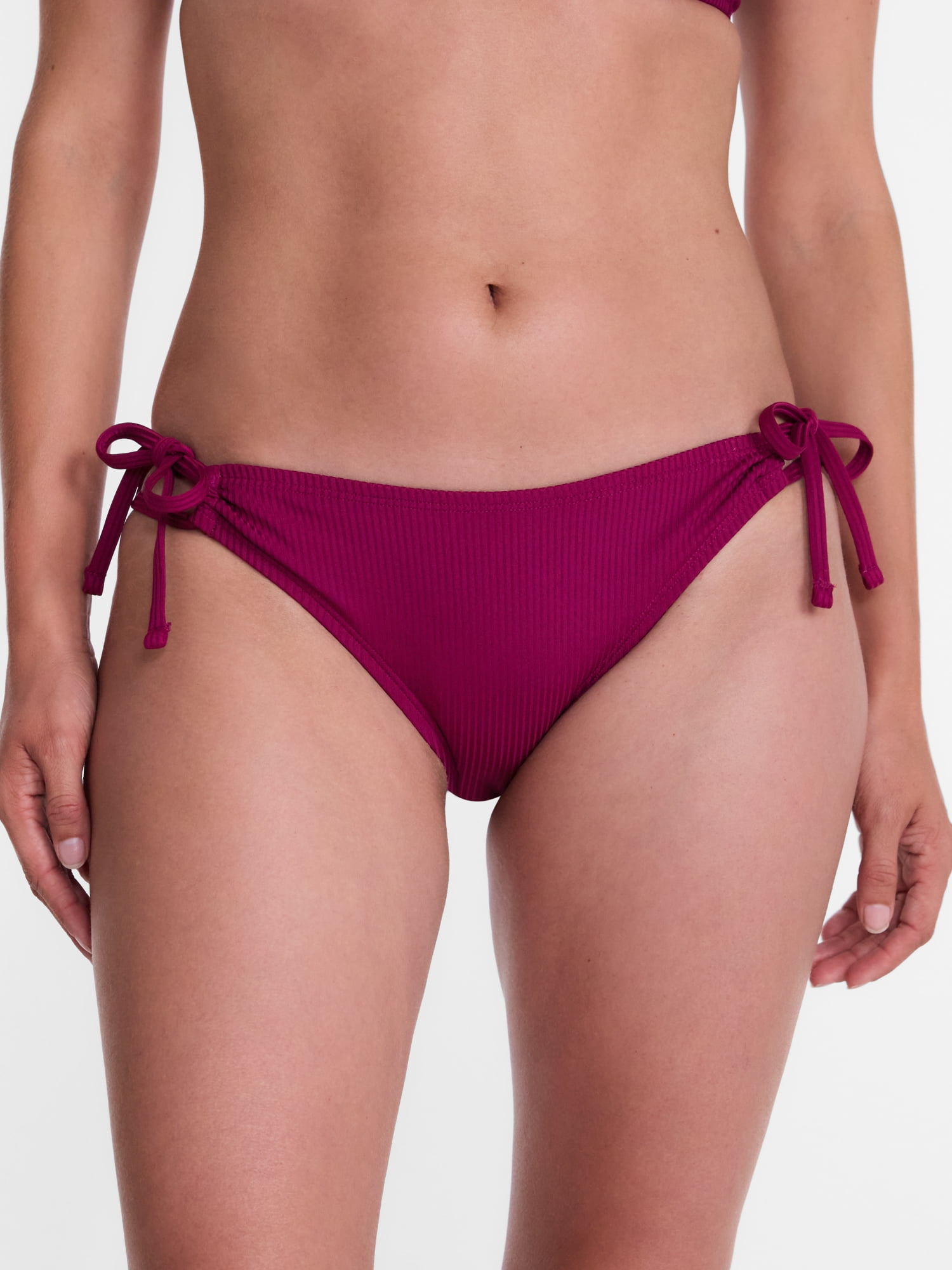 Time and Tru Women's and Women's Plus Low Rise Side Tie Ribbed Bikini Bottoms, Sizes XS-2X
