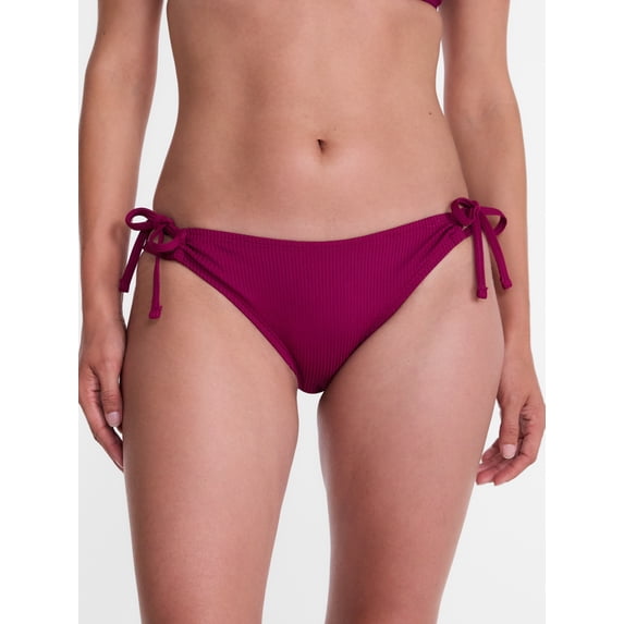 Time and Tru Women's and Women's Plus Low Rise Side Tie Ribbed Bikini Bottoms, Sizes XS-2X