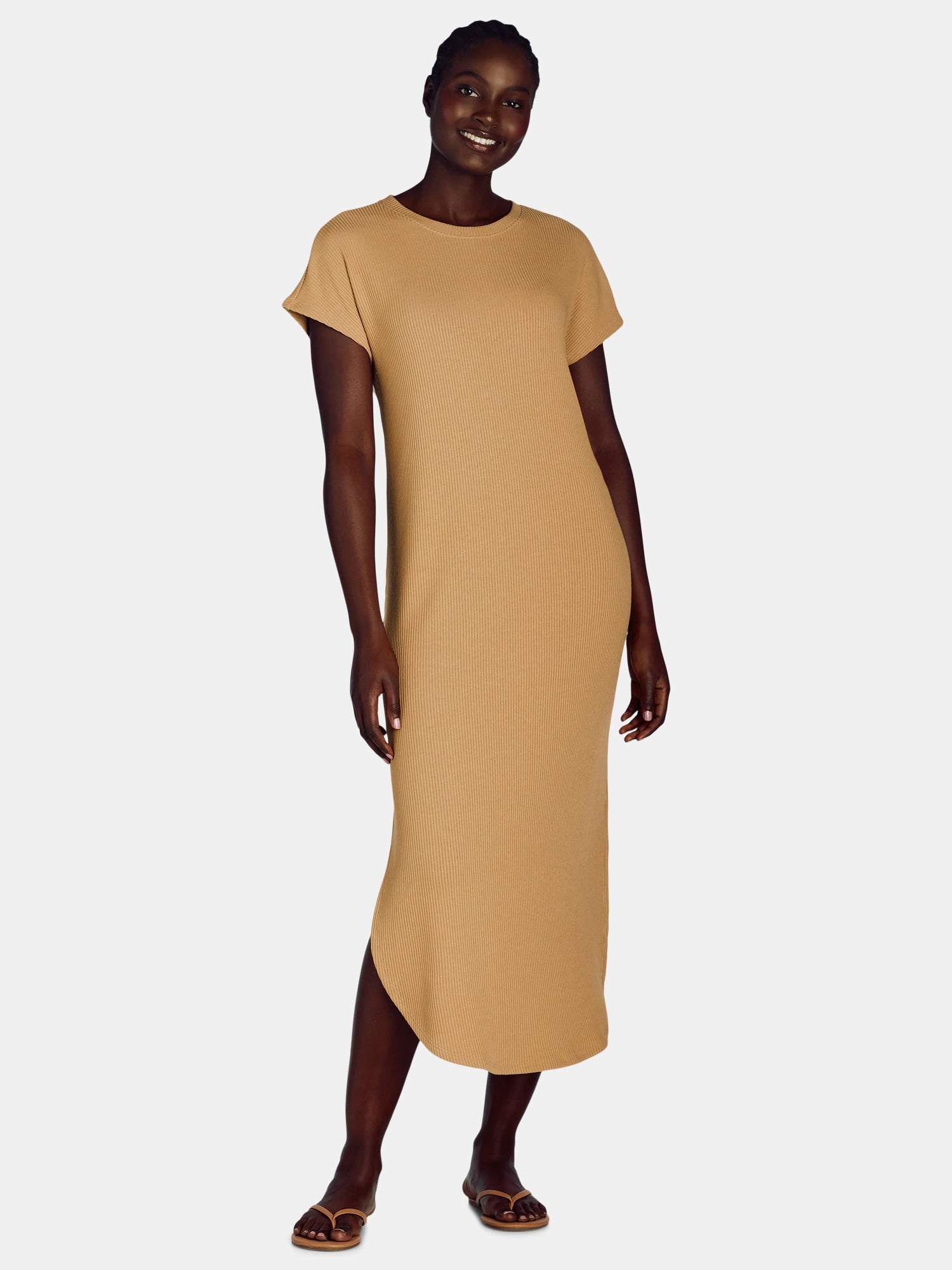 Time and Tru Women's and Women's Plus Rib Maxi Dress with Short Sleeves, Sizes XS-4X