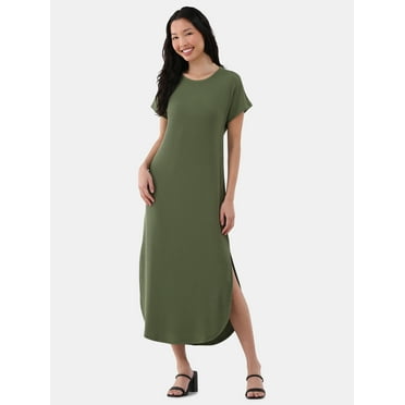 Time and Tru Women's and Women's Plus Rib Maxi Dress with Short Sleeves, Sizes XS-4X