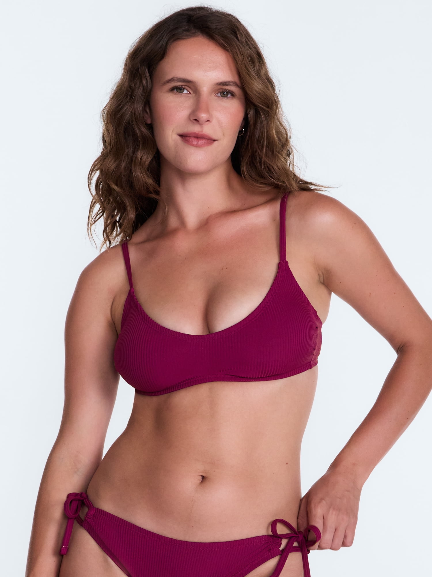 Time and Tru Women's and Women's Plus Ribbed Plunge Bralette Bikini Top, Sizes XS-2X
