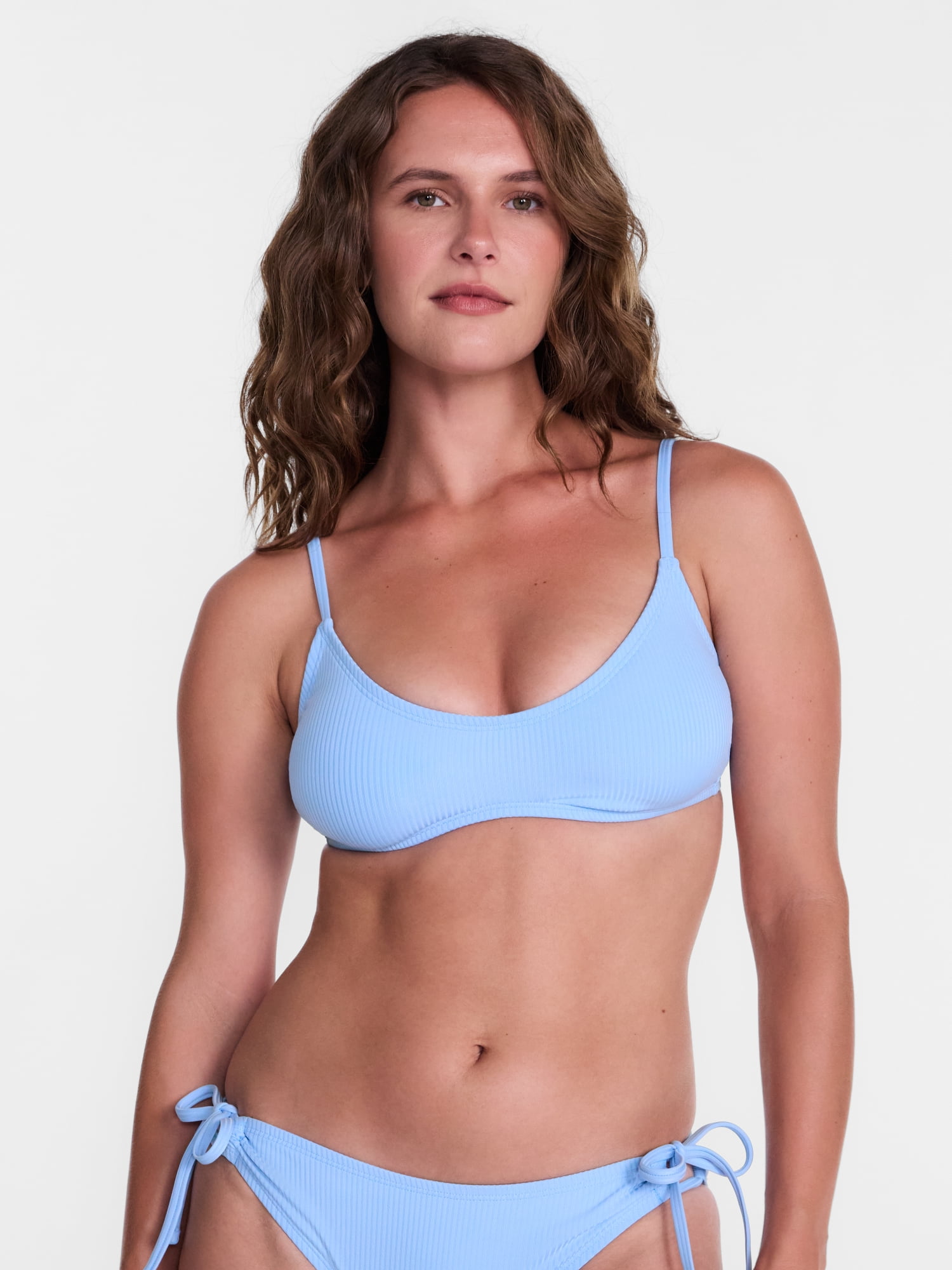 Time and Tru Women's and Women's Plus Ribbed Plunge Bralette Bikini Top, Sizes XS-2X
