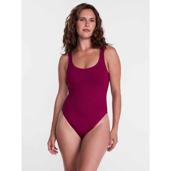 Time and Tru Women's and Women's Plus Ribbed Scoop Neck One Piece Swimsuit, Sizes XS-2X