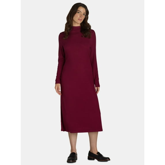 Time and Tru Women's and Women's Plus Ribbed Hacci Knit Midi Dress, Sizes XS-4X