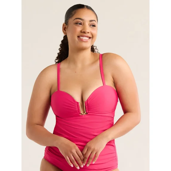Time and Tru Women's and Women's Plus Ruched Tankini Swim Top, Sizes S-3X