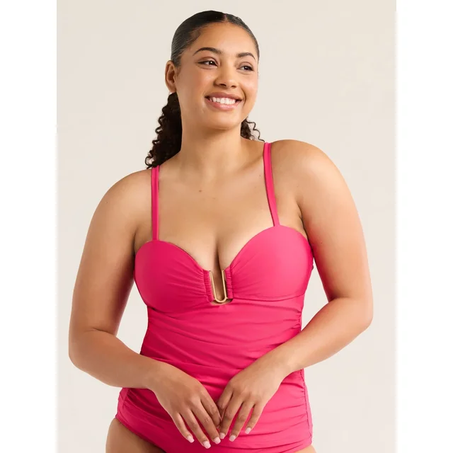 Time and Tru Women's and Women's Plus Ruched Tankini Swim Top, Sizes S-3X