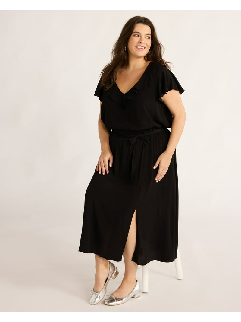 knee length dresses for ladies Lilla Cavallo | Ruffle Sleeve Square Neck Midi Dress