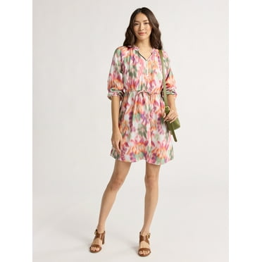 Time and Tru Women's and Women’s Plus Ruffle Neck Mini Dress, Sizes XS-4X