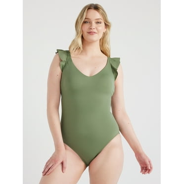 Time and Tru Women's and Women’s Plus Ruffle One Piece Swimsuit, Sizes XS-3X