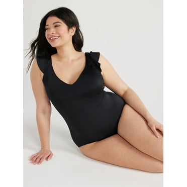 Time and Tru Women's and Women’s Plus Ruffle One Piece Swimsuit, Sizes XS-3X