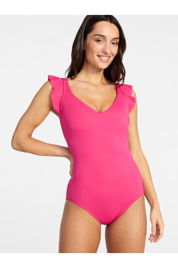 Women's and Women's Plus Size Ruffle Strap One Piece Swimsuit, Sizes XS-3X