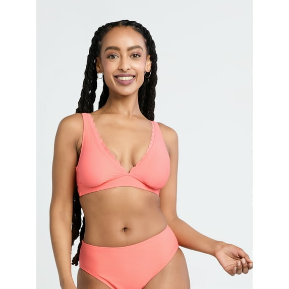 Time and Tru Women's and Women's Plus Scalloped Bikini Top, Sizes S-3X