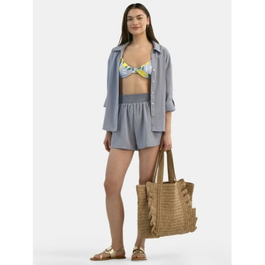 Time and Tru Women's and Women's Plus Shimmery Woven Top Coverup, Sizes XS-3X