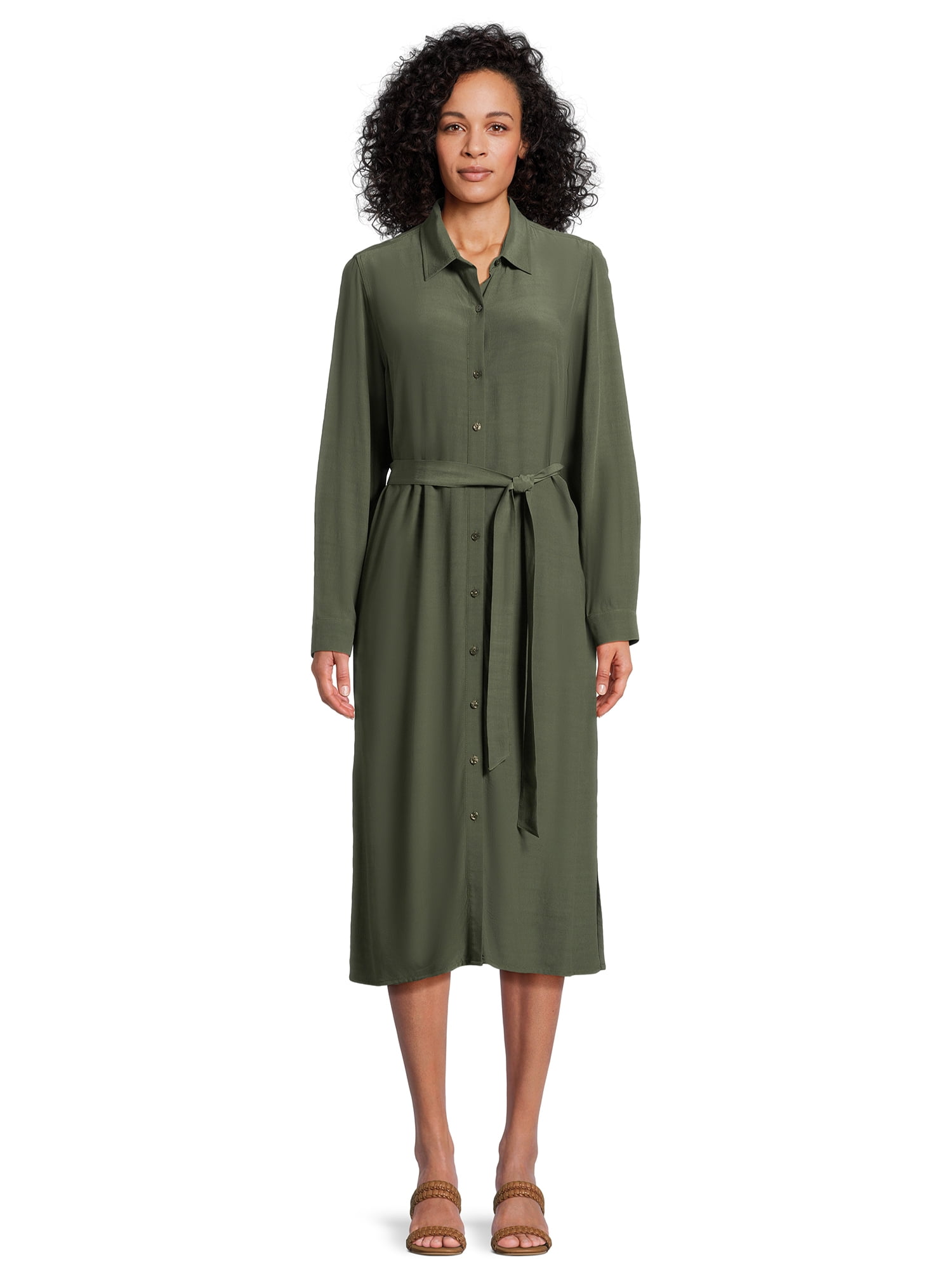 Time and Tru Women's and Women's Plus Shirt Dress with Long Sleeves, Sizes  XS-4X - Walmart.com