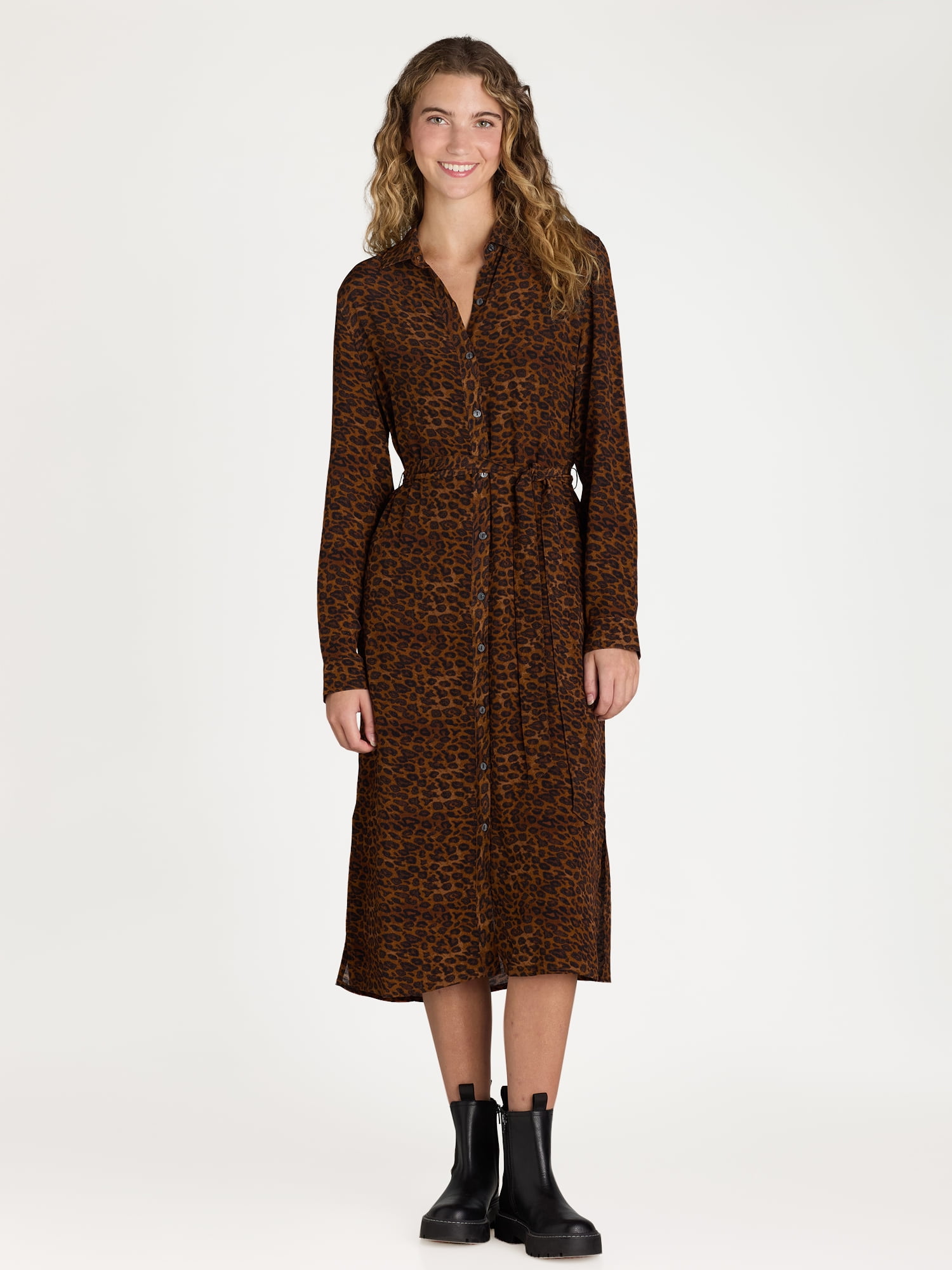 Time and Tru Women’s and Women's Plus Shirt Dress with Long Sleeves, Sizes XS-4X