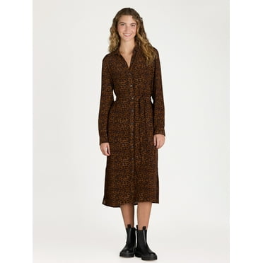 Time and Tru Women’s and Women's Plus Shirt Dress with Long Sleeves, Sizes XS-4X