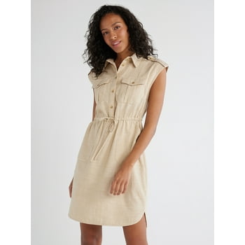 Time and Tru Women's  and Women's Plus Short Sleeve Utility Shirt Dress, Sizes XS-4X