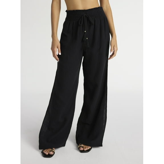 Time and Tru Women's and Women's Plus Side Slit Cotton Coverup Pants, Sizes XS-3X