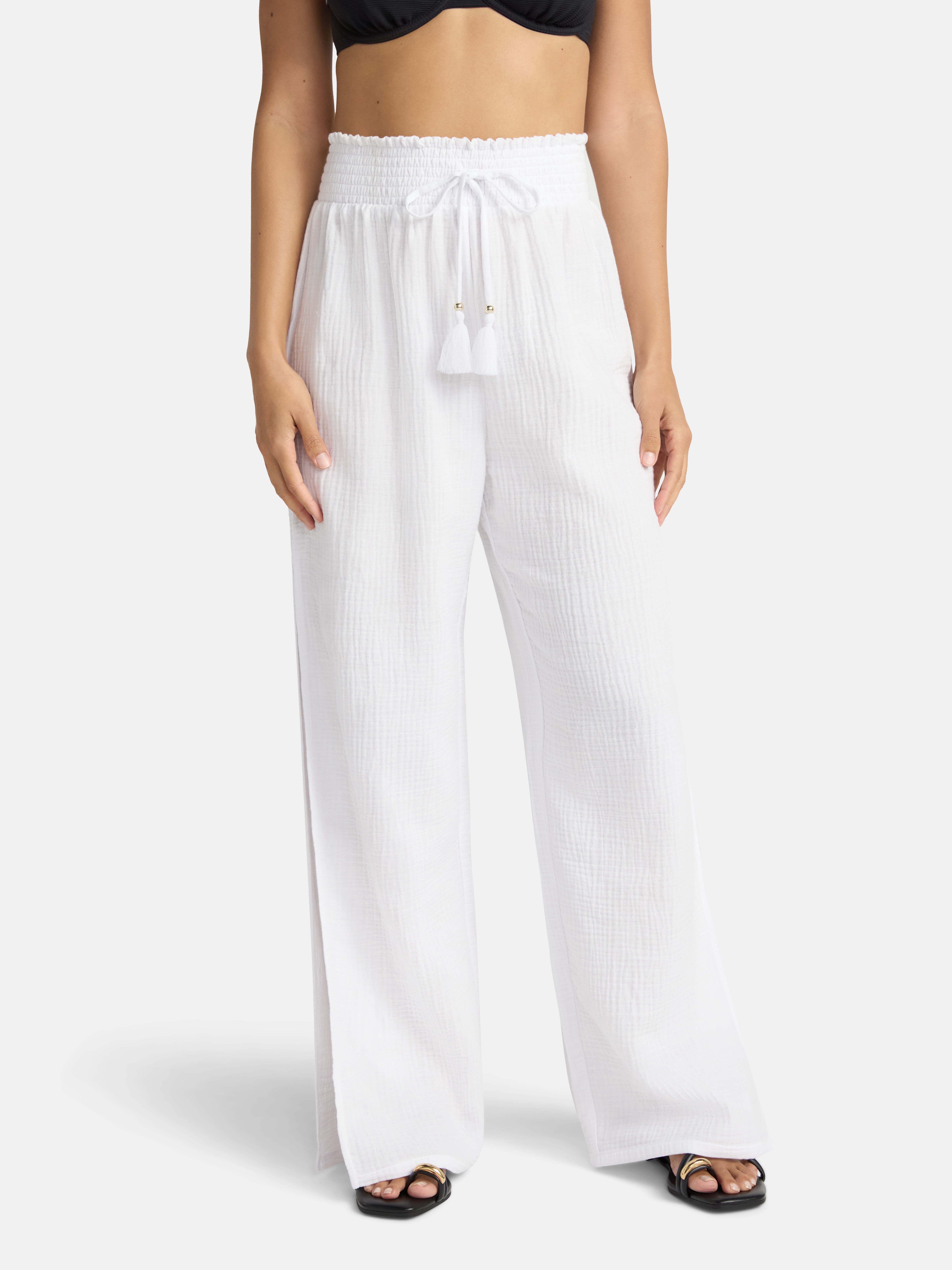 Time and Tru Women's Cotton Coverup Pants with Side Slits, Sizes XS-XL
