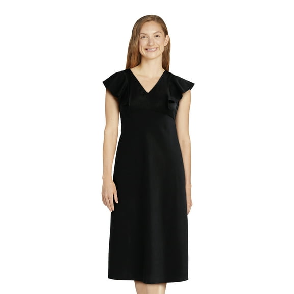 Time and Tru Women's and Women’s Plus Silky Satin Midi Dress with Flutter Sleeves, Sizes XS-4X