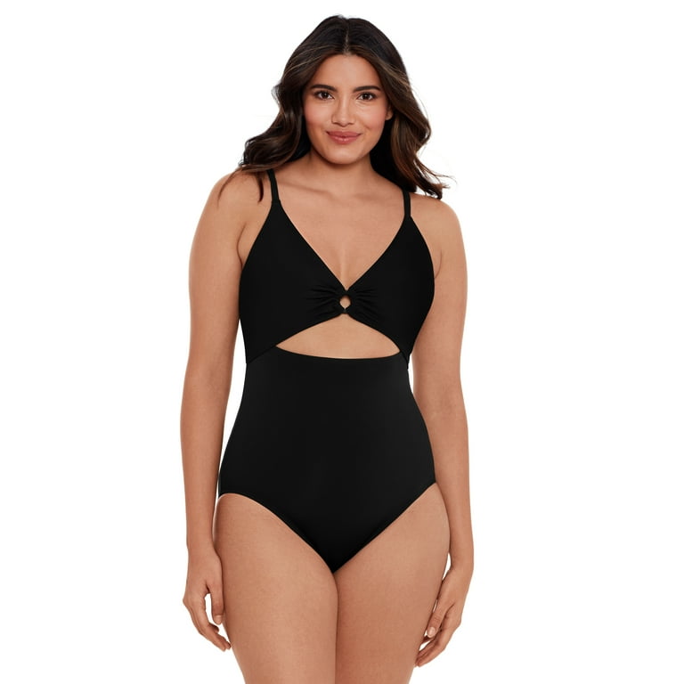 Time and Tru Women's Double Ring Strap One Piece Swimsuit 