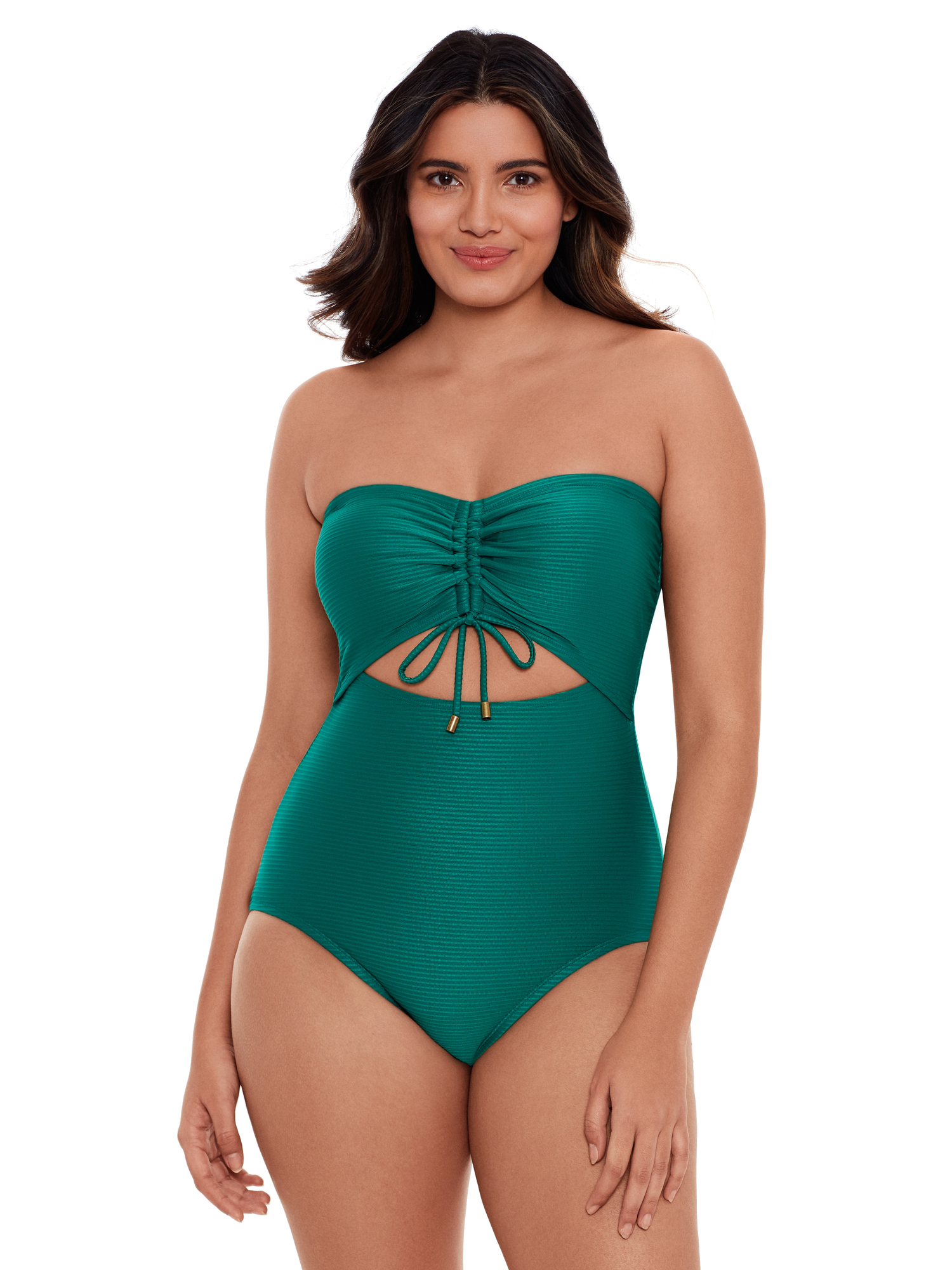Black Plus Size Ribbed Contrast Trim Adjustable Straps 2pcs Swimsuit main image 0