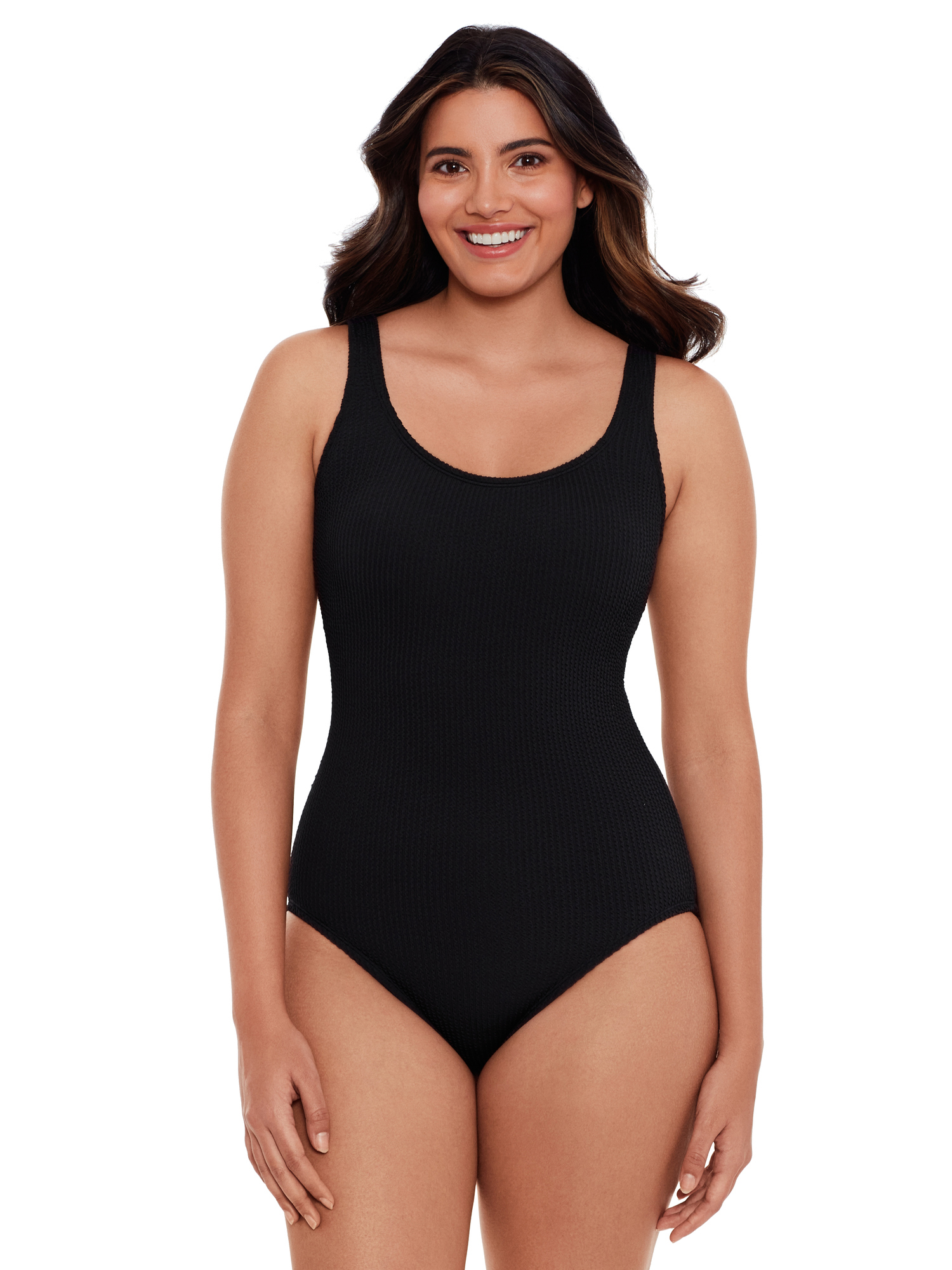 Time and Tru Women's and Women’s Plus Size Solid Crinkle One Piece Swimsuit - image 1 of 10